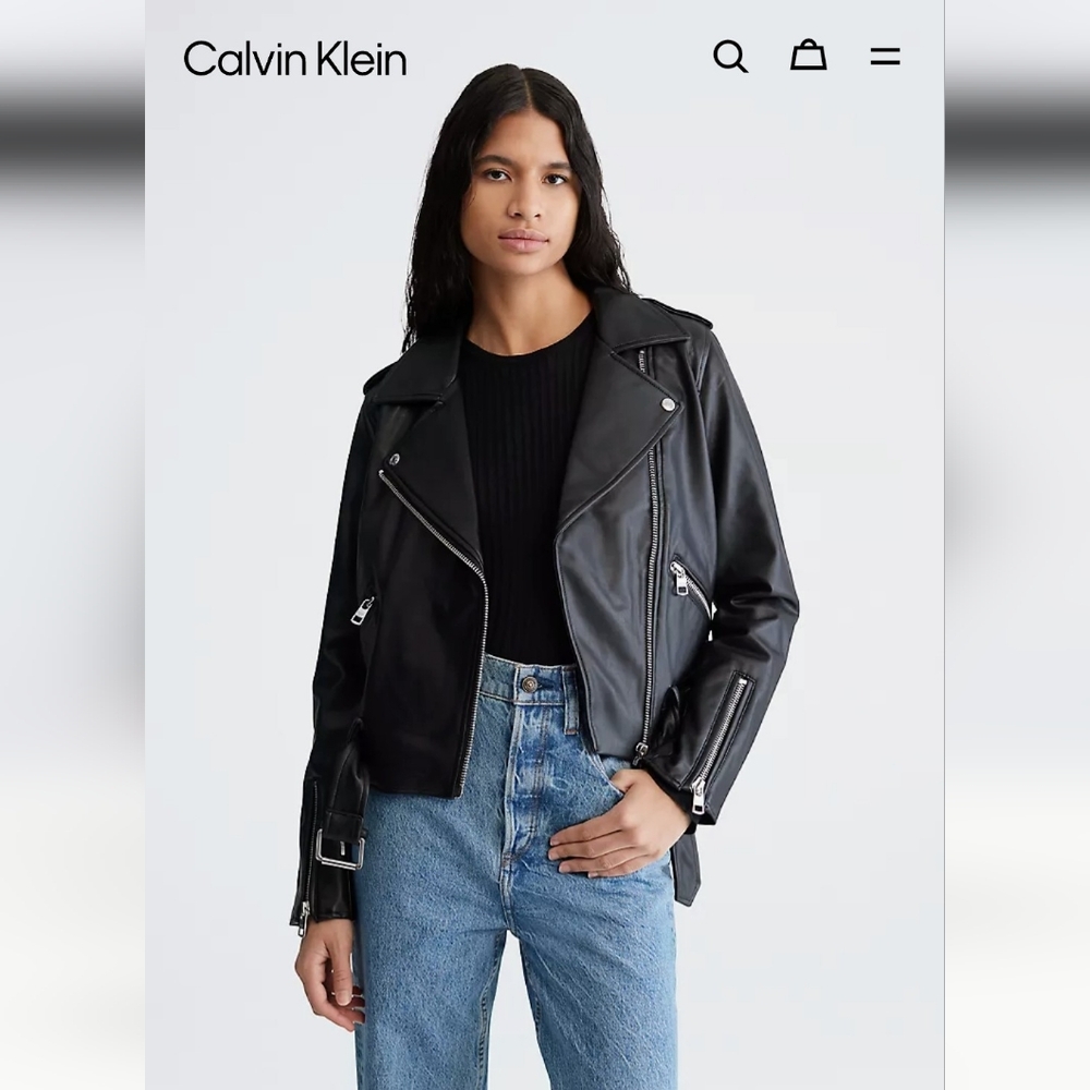 BNWT Calvin Klein Black Faux Leather Biker Jacket